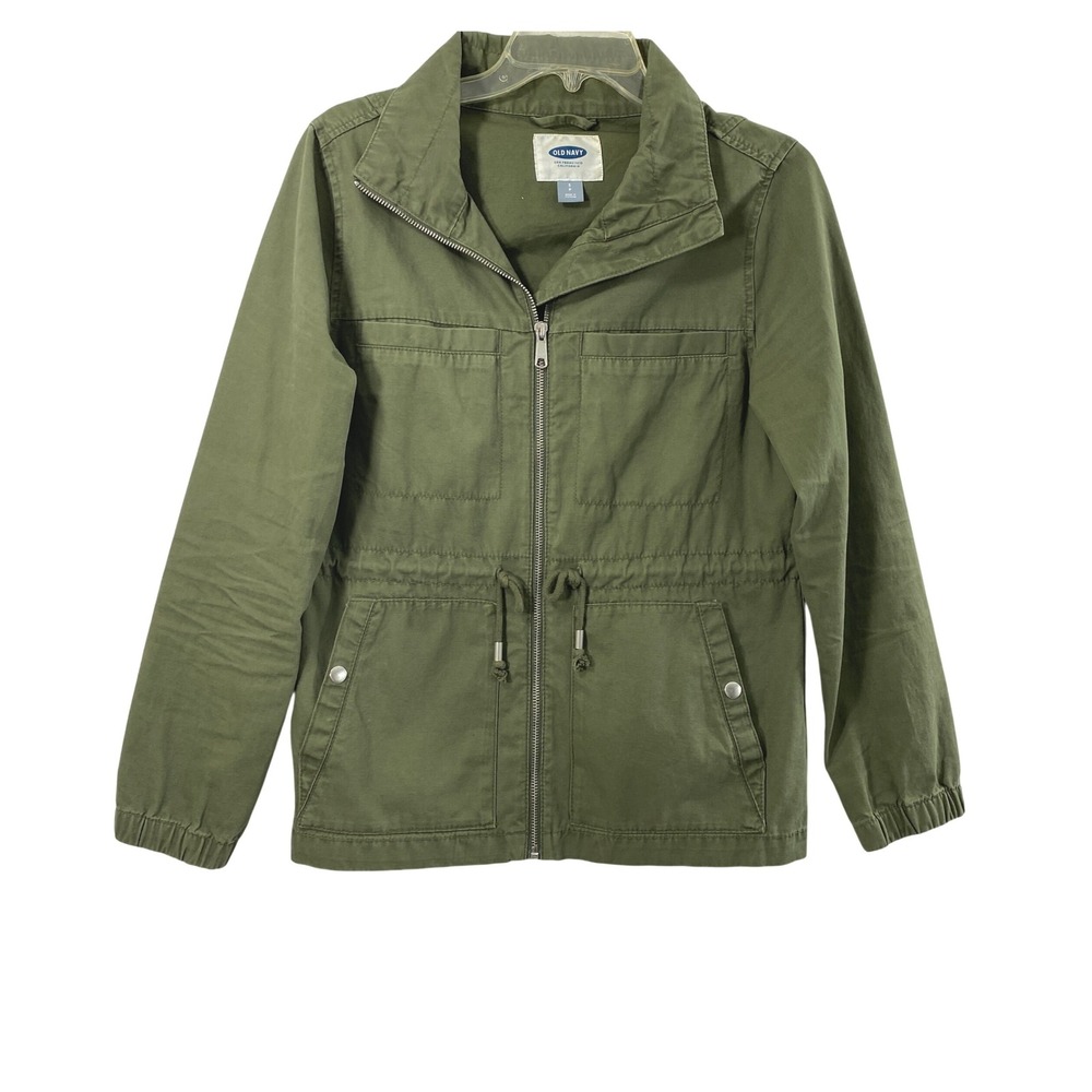 Womens Utility Field Jacket Size Small Military Green Full Zip Drawstring Waist - Picture 1 of 9